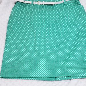 Olivia & Martin Aqua w/white dots skirt Belted 10P